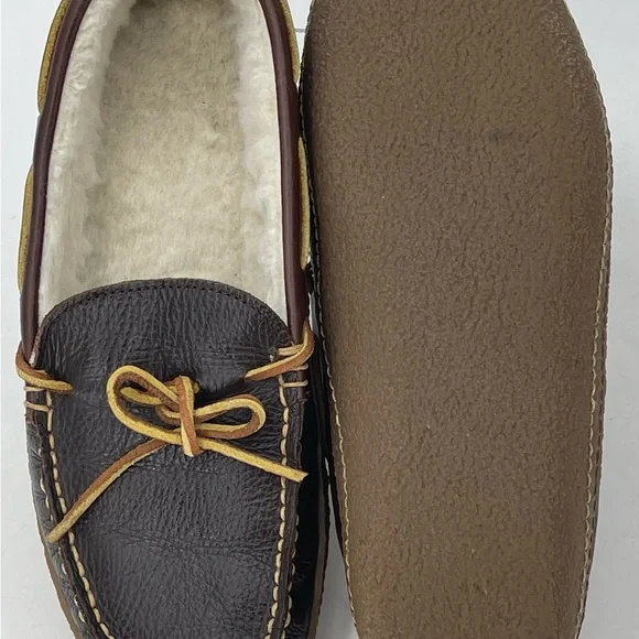 LL Bean Moccasin Slipper Brown Moc Toe Slip-On Loafer Leather 212984 Mens 10 Med - Picture 8 of 14